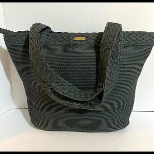 Eric javits black woven straw tote handbag